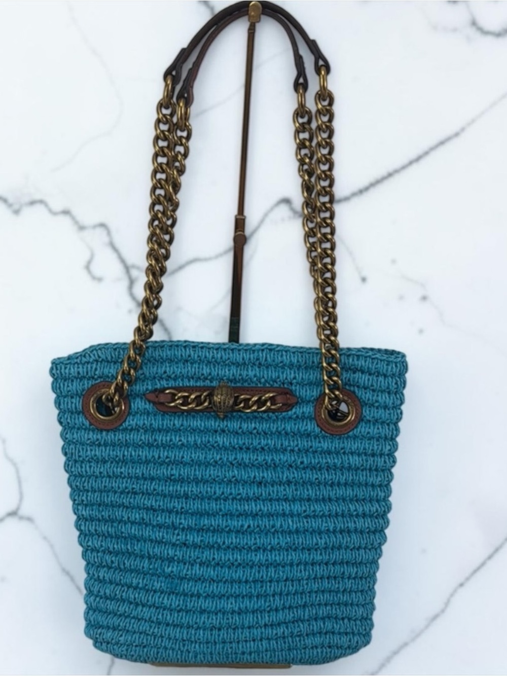 Kurt Geiger EUC Teal Chelsea Raffia Tote